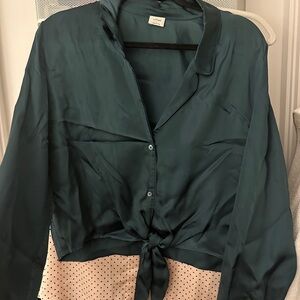 Wilfred Green Long Sleeve Tie Front Button Down Shirt